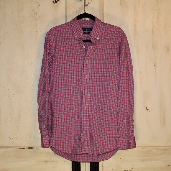 Ralph Lauren Classic Fit red white blue check long sleeve button up shirt size M - Picture 1 of 4